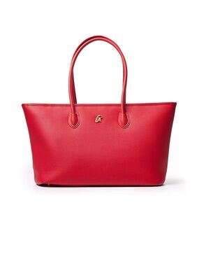 Red Pebbled Leather Tote with Gold 'G' Accent - Women's Shoulder Bag